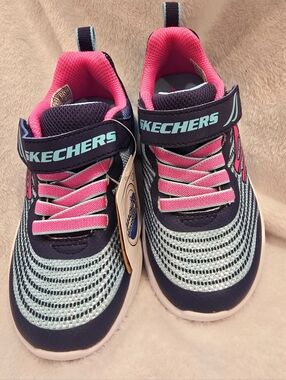 NWT Girls Size 11 SKETCHERS  dark blue, light Blue and bright pink
